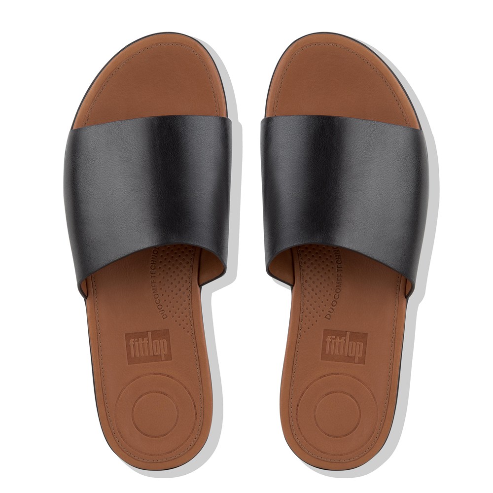 Fitflop Womens Slides Black - Sola Leather - 15SQATWGB